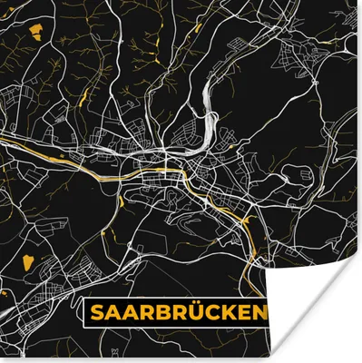 Produktbild von MuchoWow® Poster Schwarz und Gold - Stadtplan - Saarbrücken - Deutschland - Karte 100x100 cm - Babyzimmer