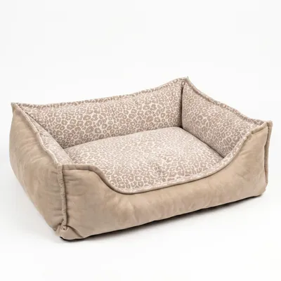 Produktbild von 4L Textil Orthopädisches Hundebett mit Bezug, Visco Memory Foam, Leopardenmuster, Waschbar, Hundekorb große Hunde (100x80 cm,Beige)