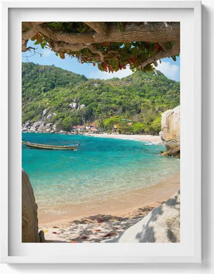 Produktbild von Meerblick Koh Tao Thailand– Wandbild mit Rahmen – Gerahmtes Bild  – Wanddekoration – 60x80 cm –  Weiß Rahmen