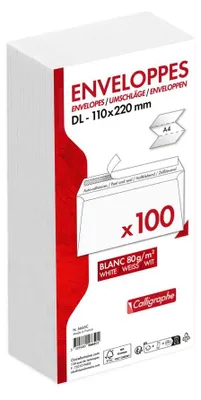 Image de Enveloppe autocollante 110 x 220, DL, 80 g, paquet de 100