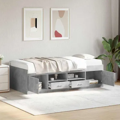Zdjęcie produktu dla Maison Exclusive - Łóżko z pojemnikiem na pościel, kolor betonowy, 80 x 200 cm, płyta wiórowa