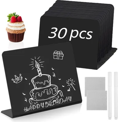 Produktbild von 30 Stück Kreidetafel Klein, Mini Tafeln zum Beschriften, L-Form Preisschilder Aufsteller 100x75mm, Kreidetafel Aufsteller für Buffet Schilder Hochzeit Party Tischkarten (Schwarz)