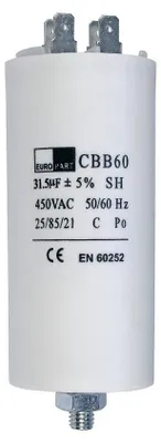 Immagine prodotto di Condensatore Europart 31,50µF 450V Universale con alette e vite di fissaggio CBB60