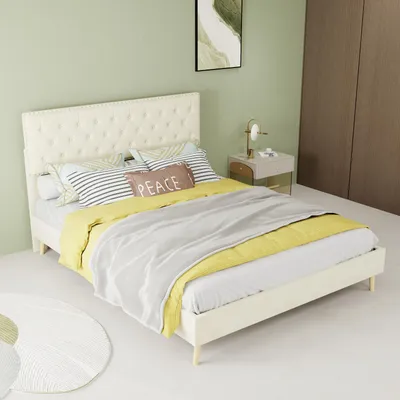 Produktbild von Zerbaco Polsterbett Doppelbett 140x200 cm mit Bettkasten, beigefarben, Stauraumbett, mit Lattenrost, ohne Matratze