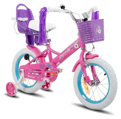 Kinderfahrrad 12 Zoll für Mädchen, lila, mit Stützrädern und Korb