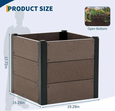 Image de Jardinière surélevée - Bac à plantes en WPC - Fond ouvert pour les racines profondes - 49 × 49 × 45 cm - Pour les légumes, les herbes aromatiques et les fleurs - Résistante aux intempéries, pour l'extérieur