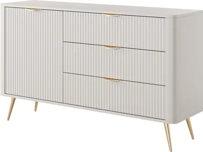 Produktbild von Masseno Kommode LANTANA 138 cm Sideboard mit 3 Schubladen und 1 Türen für Wohnzimmer Schlafzimmer Modern 138x38x81 cm Beige / Beige