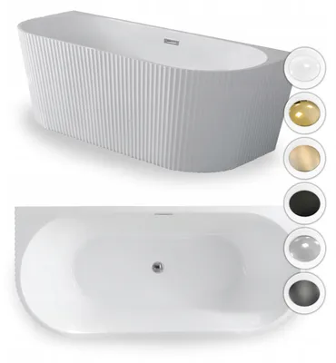 Produktbild von Freistehende Wandbadewanne Pari Geriffelt 180 x 80 cm Corciano Weiß