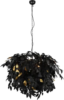 Produktbild von Pendelleuchte, 4-Flammig, Blätter, schwarz-gold, D 70 cm