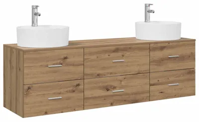 Immagine prodotto di vidaXL Set di 3 mobili da bagno in legno effetto rovere artigianale, 62,5 x 44,5 x 50 cm