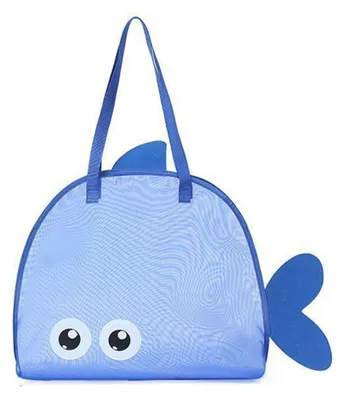 Image de Sac en filet pour jouets de plage - Motif poisson - Rangement pour jouets de plage - Bleu - 46,5 x 40 cm