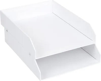 Produktbild von Schachtel mit 2 Set Briefablagen für den Schreibtisch - stapelbare Aufbewahrungsfächer für Briefe, Dokumente usw. - Organisationssystem aus Hartfaser mit Papier - weiß