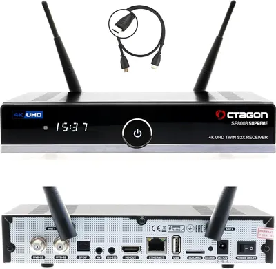 Produktbild von Octagon SF8008 UHD 4K Supreme Twin Sat Receiver, 2X DVB-S2X Tuner, E2 Linux & Define OS, mit Aufnahmefunktion, M,2 M Key, Gigabit LAN, Bluetooth, Kartenleser, Sat to IP, Multistream, WiFi WLAN.
