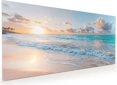 Produktbild von Küchenrückwand Spritzschutz Glas mit Motiv Sonnenaufgang Strand 40 x 40 cm