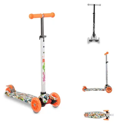 Obrázek produktu pro Dětská koloběžka Byox Kinderroller Rapture, hliníková konstrukce, potisk vodní technologií,Polyuretankola s LED osvětlením, barva: oranžová