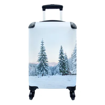 Produktbild von MuchoWow® Koffer Handgepäck Trolley Rollkoffer Kleine Reisekoffer mit 4 Rollen - Winter - Schnee - Bäume - Cabin Size < 55x40x23 cm & 55x40x20 cm - Fotokoffer - Kabinenkoffer - Boardgepäck - Reise-Box - Reisekoffer - Reisegepäck - Koffer mit Bild - Trolley für Kinder