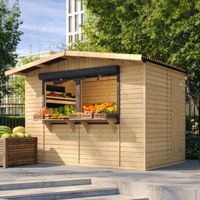Produktbild von Holz Gartenhaus, Marktbude Holz - 263 x 336 cm / 6 m2 TIMBELA M150Z