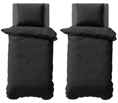 Produktbild von 4 teilige Uni Bettwäsche 155x220 cm Mikrofaser Schwarz Bettbezug Garnitur Set