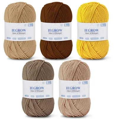 Produktbild von Häkelgarn 50g x 5 Farben, 5-fach Acrylgarn, Strickgarn für Anfänger, 2,5mm dick