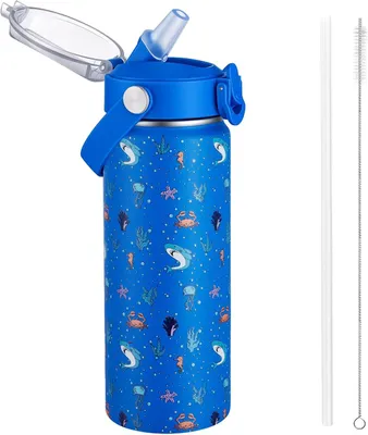 Produktbild von Kinder Trinkflasche 550 ml, Edelstahl, mit Strohhalm, für Schule