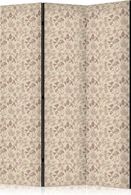 Produktbild von 3-teiliger Doppelseitiger Vlies Paravent - Beige Nature of the Forest - Mushrooms Flowers and Herbs on a Light Background 135x172 cm Blumen b-B-10447-z-a