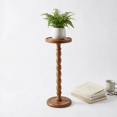 Runder Beistelltisch aus Massivholz, Eiche, 24 cm, 60 cm hoch, rustikal