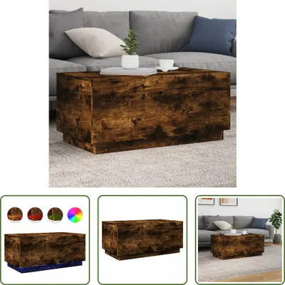 Produktbild von The Living Store Couchtisch mit LED-Leuchten Räuchereiche 90x50x40 cm
