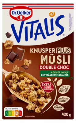 Immagine prodotto di Dr Oetker Vitalis KnusperPlus Confezione di muesli croccante al doppio cioccolato da 420 g