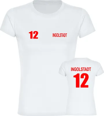 Produktbild von multifanshop Damen T-Shirt - Ingolstadt - Trikot Nummer 12, weiß, Größe S
