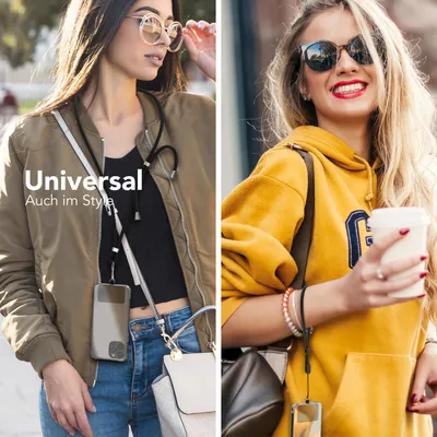 Produktbild von EAZY CASE Universal Handykette kompatibel mit allen Smartphones, Kette zum Umhängen, Handyband mit Hülle, mit Karabiner in Schwarz
