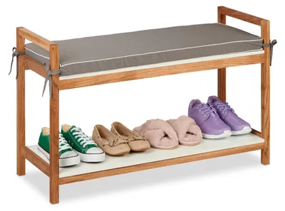 Schuhbank mit Sitzkissen, Holz, 55x90x34 cm, mehrfarbig
