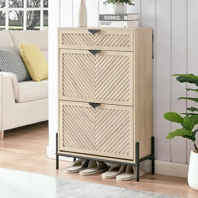 Imagen del producto de Armario estrecho para zapatos, estante, 2 puertas y un cajón, color roble