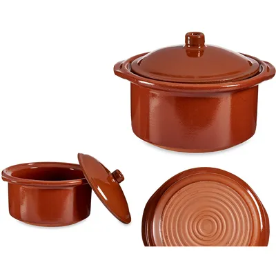 Produktbild von Tontopf Cocotte mit Deckel - ofenfest und hitzebeständig - 1,5 L Schmortopf Gartopf Mittelalter Geschirr Wikinger