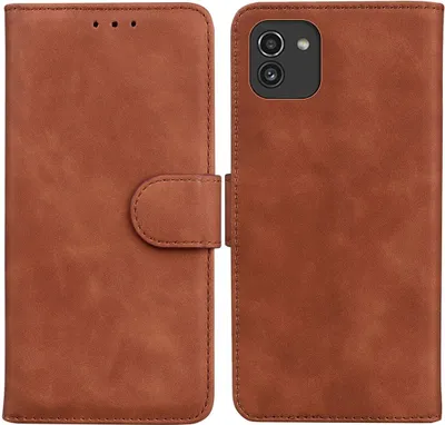 Produktbild von König Design Hülle kompatibel mit Samsung Galaxy A03 Kunstleder Handyhülle - Handy Case Braun