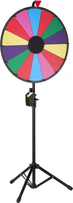 Productafbeelding van 610 mm draaiende prijsrad, draaimechanisme met 14 vakken en statief, verstelbare hoogte, winnend fortuinrad met whiteboard en 2 stiften, 6 kleuren, eenvoudig te monteren, geschikt voor feesten, bars, beurzen, kermissen