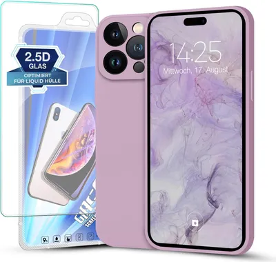 Produktbild von Hülle für iPhone 14 Pro mit 9H Displayglas Displayschutz Plus Case Cover Bumper Silikon Softgrip Schutzhülle Farbe: Lavendelblau