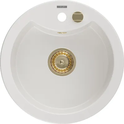 Zdjęcie produktu dla Mexen Diego zlewozmywak granitowy 1-komorowy 488 x 480 mm, biały, syfon złoty - 6512481000-20-G