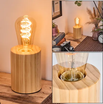 Produktbild von Caselette Tischlampe aus Holz in Naturfarben mit Schalter am Kabel