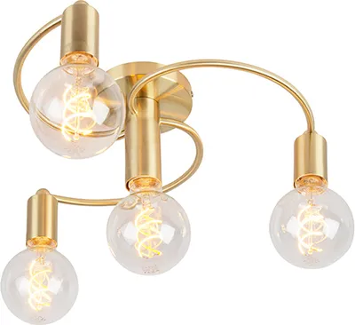 A brass-colored ceiling light with four exposed bulbs.