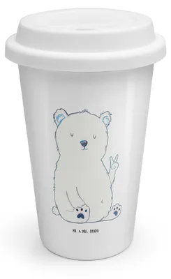 Produktbild von Mr. & Mrs. Panda Thermobecher Eisbär Faul - Weiß - Geschenk, Arbeit, Bär, To Go Becher, Homeoffice, Coffee, ToGo Kaffeebecher, Teddy, Büro, Relaxen, Mehrwegbecher