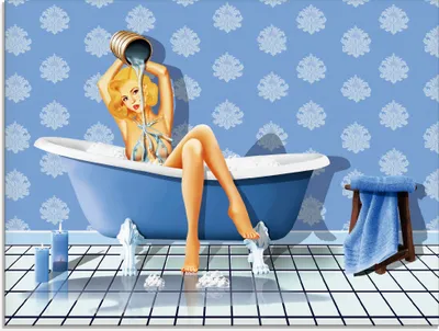 Produktbild von ARTland Glasbild Das sexy blaue Badezimmer Größe: 80x60 cm