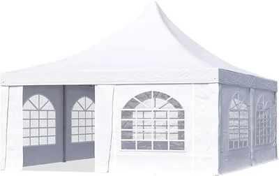 Imagen del producto de Tienda de campaña tipo pabellón de 5x5 metros, fácil y rápida de montar, con ventanas. Lona de PVC resistente, color blanco, modelo 700