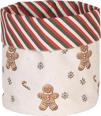 Imagen del producto de Cesta para pan Clayre & Eef, diámetro 15x16 cm, color beige, de algodón, con diseño de hombre de jengibre