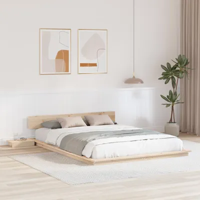 Produktbild von Bodenbettgestell mit Nachttischen 140x200cm Massivholz, Design Möbel Klassische Betten Neu