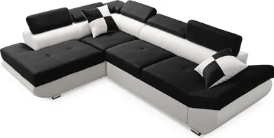 Produktbild von Robin Saturn Ecksofa mit Schlaffunktion Bettkasten 5 Verstellbare Kopfstützen 2 Kissen Sofa L-Form Schlafsofa Eckcouch Schlafcouch Wohnzimmermöbel Wohnlandschaft Links Schwarz Ultra Weiß