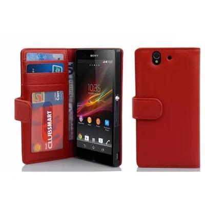 Produktbild von Cadorabo Hülle für Sony Xperia Z in Rot Backcover Handy Schutz Hülle Book Case Booklet Kartenfächer
