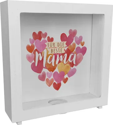 Produktbild von Herzen Rahmen Spardose aus Holz mit Spruch Für die beste Mama