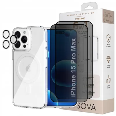 Productafbeelding van Beschermhoes voor iPhone 15 Pro Max met MagSafe van Osova: Privacy-glas + camera-glas, 6-in-1