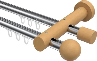 Produktbild von Interdeco Innenlaufstange / Gardinenstange mit Innenlauf Chrom / Buche lackiert, Typ Talent Luina (Kugel), 20 mm Ø 2-läufig, 200 cm