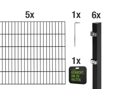 Immagine prodotto di Recinzione a doppia barra Alberts 628628, set completo da 12 elementi, nero opaco, altezza 100 cm, lunghezza 10 m